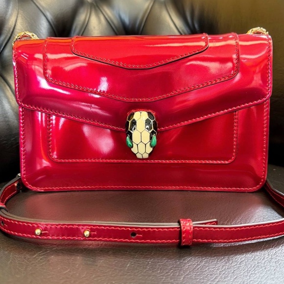 Bvlgari Serpenti Forever Square Crossbody Shoulder Bag Metallic Red Leather Smal - Picture 1 of 14